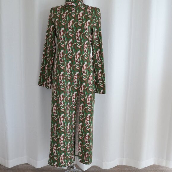 Zara Blogger Fave Paisly Print Green Brown Midi Dress Sz S - Picture 5 of 11